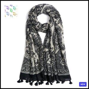 Lightweight Floral Leopard Print Scarf Oversized Boho Shawl Wrap Fringe